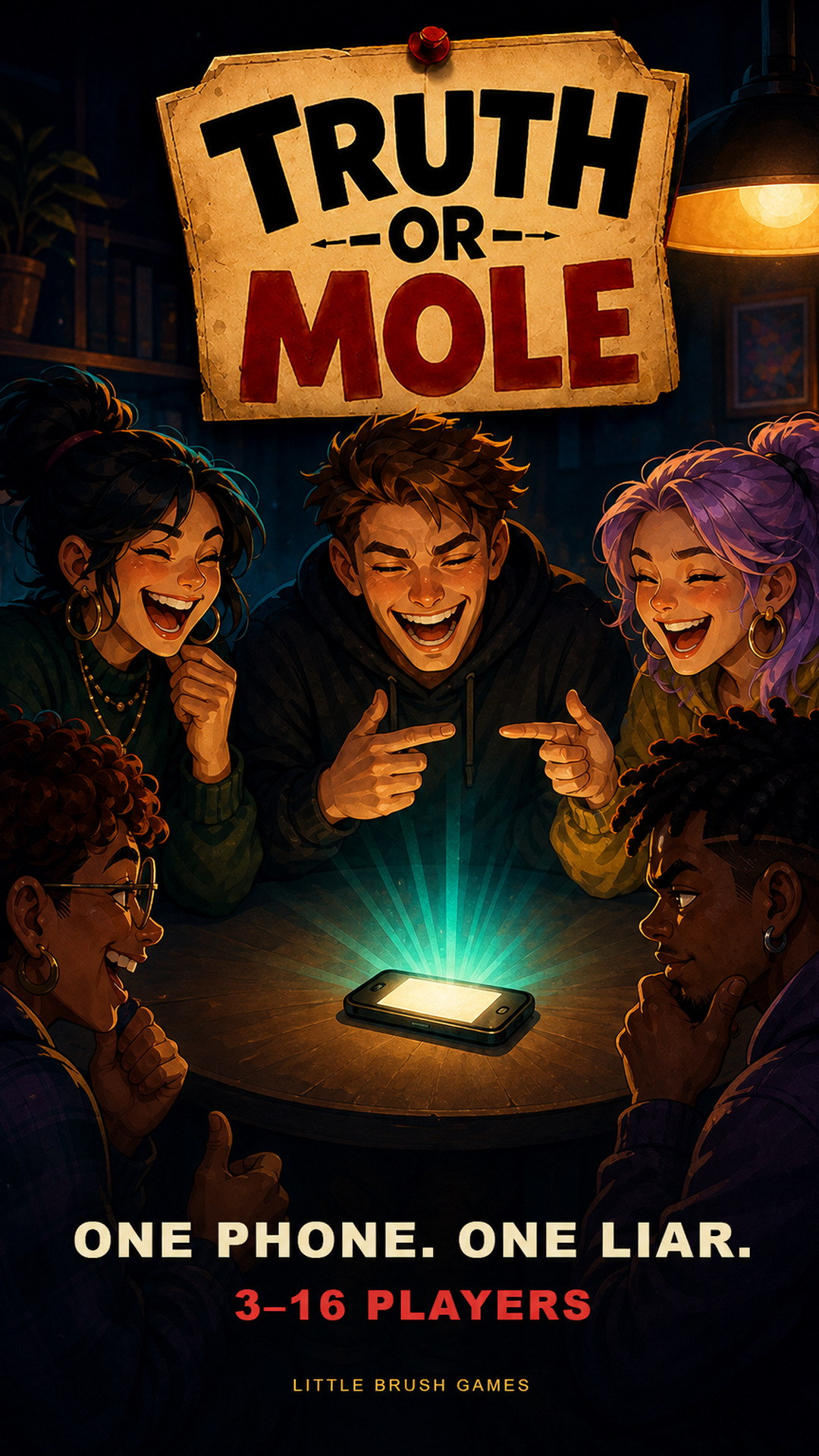 Vertikales Truth or Mole Creator-Motiv mit echten Screenshots