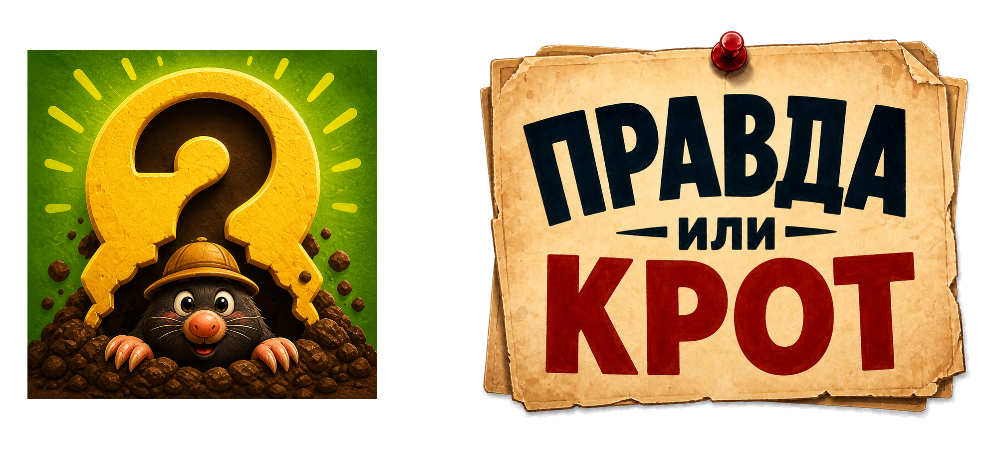 Горизонтальная композиция «Правда или крот» с иконкой приложения
